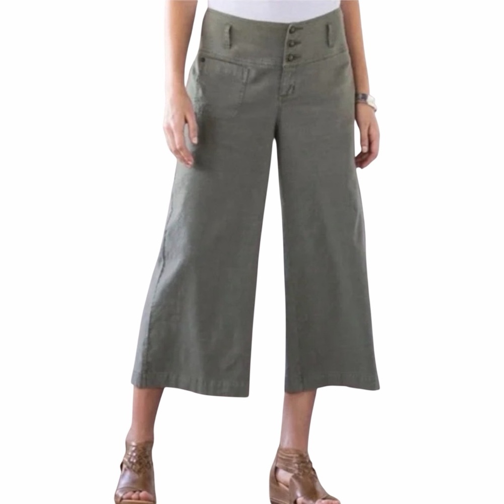 Sundance Brianna Green‎ Wide Leg Cropped Linen Blend Pants